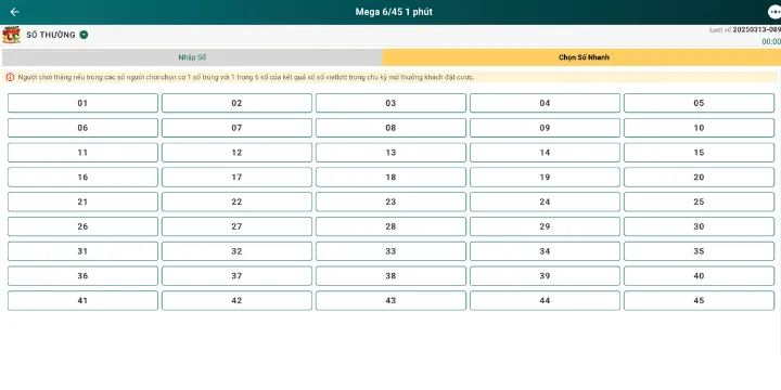 Mega 6/45 1 Phút Loto188 - Trình Tự Để Thực Hiện Đặt Cược