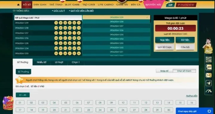 Cách chơi Mega 6/45 1 Giây Loto188